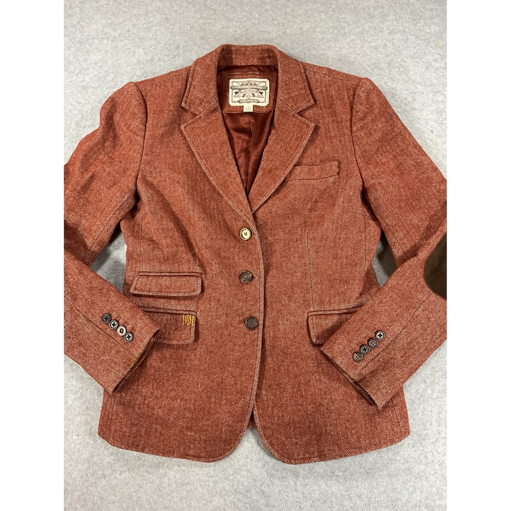 Banana Republic Heritage Herringbone Linen Wool Blazer Suede Elbow Patch 2669